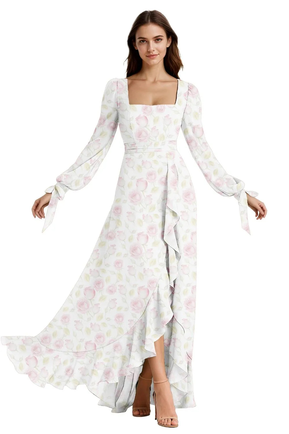 Ethereal Ruffle Slit Maxi Dress