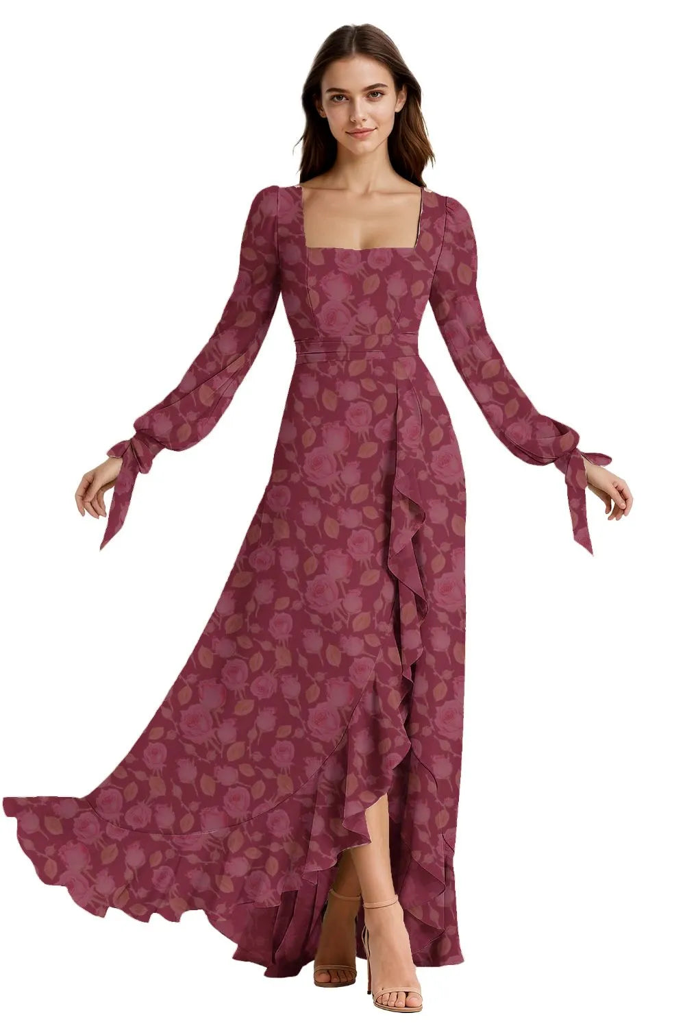 Ethereal Ruffle Slit Maxi Dress