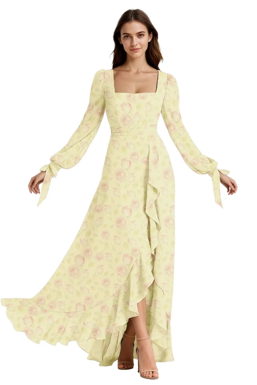 Ethereal Ruffle Slit Maxi Dress