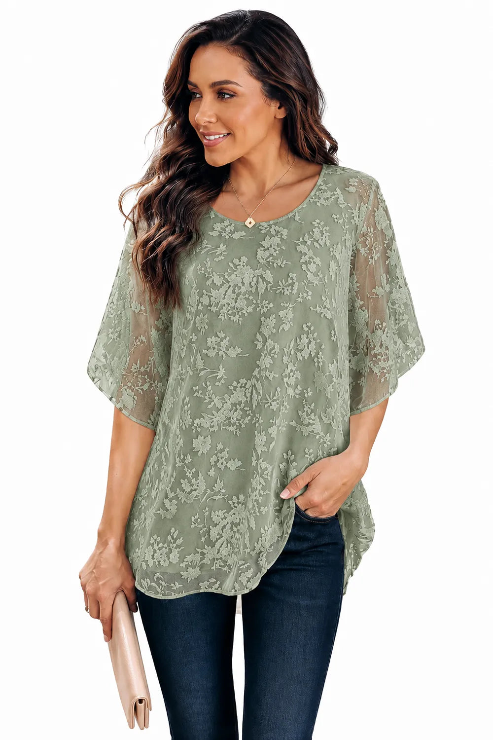 Floral Lace Overlay Formal Blouse