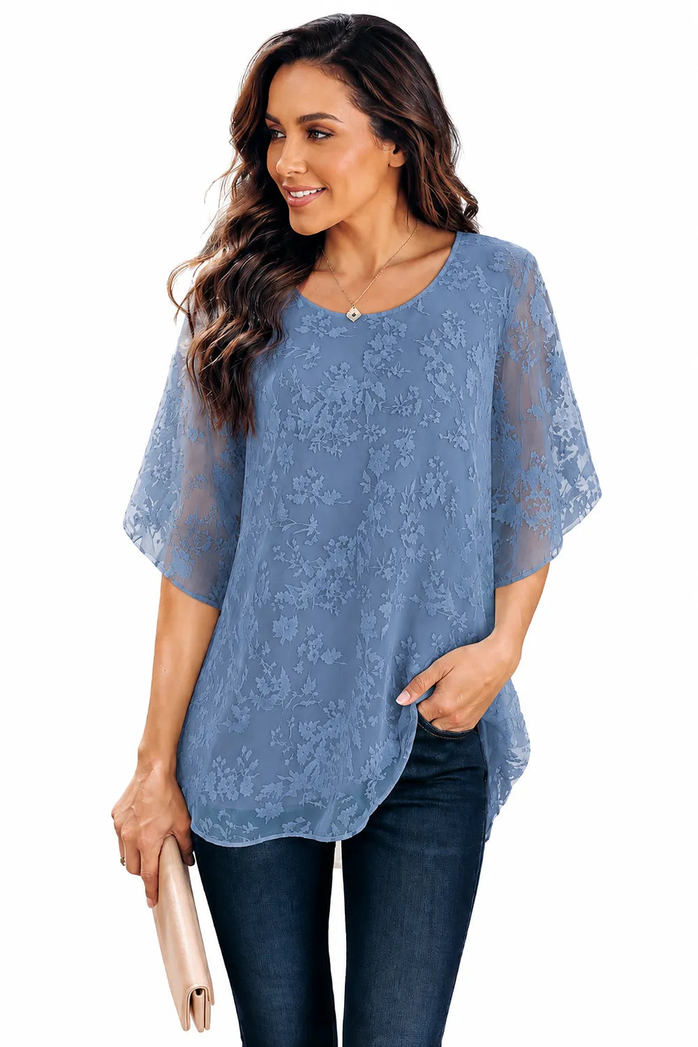 Floral Lace Overlay Formal Blouse