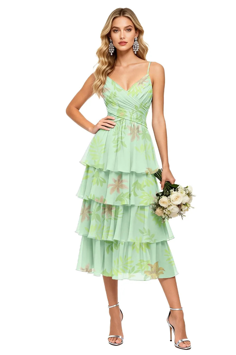 Romantic Cascade Floral Chiffon Dress