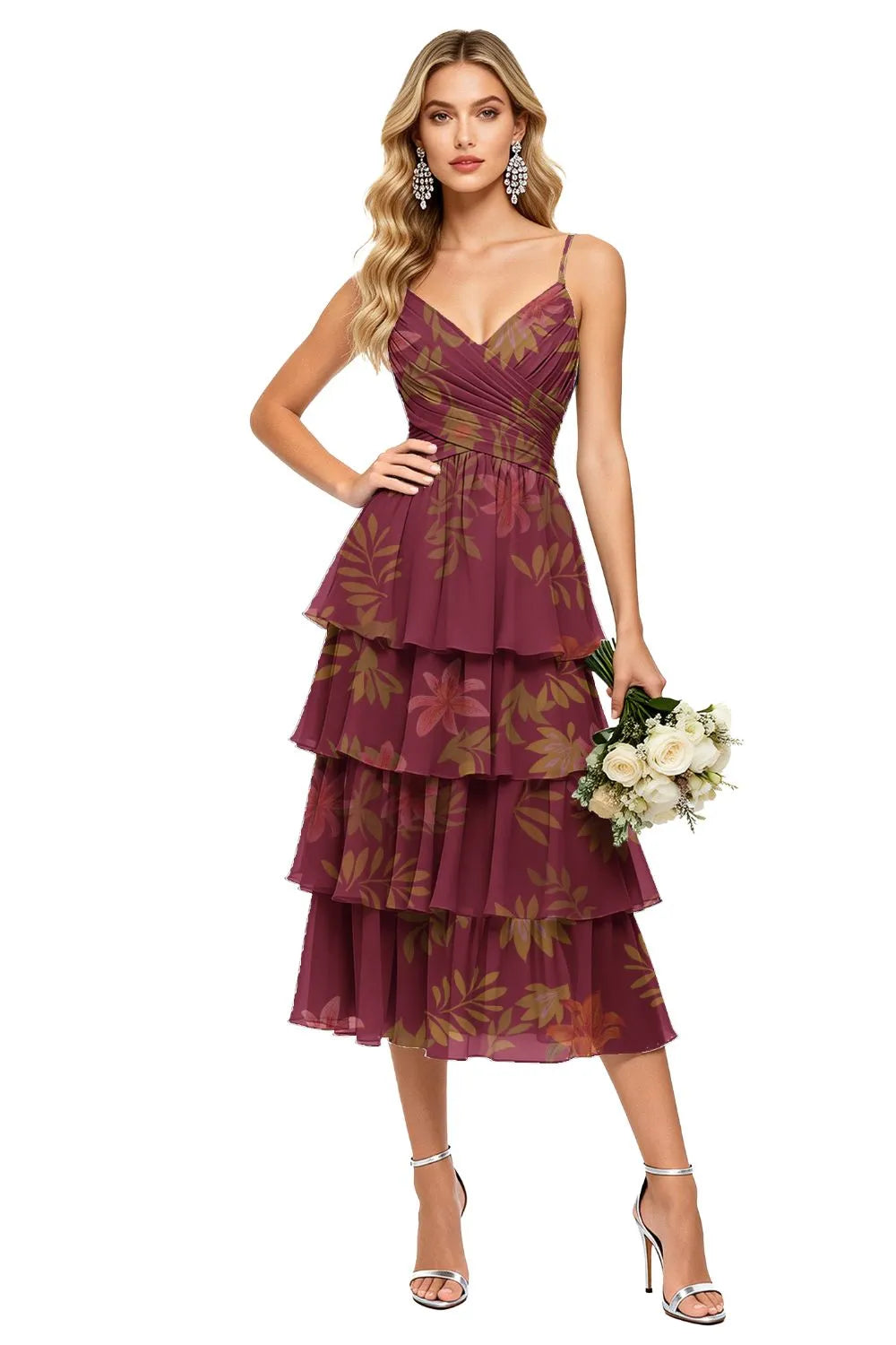 Romantic Cascade Floral Chiffon Dress