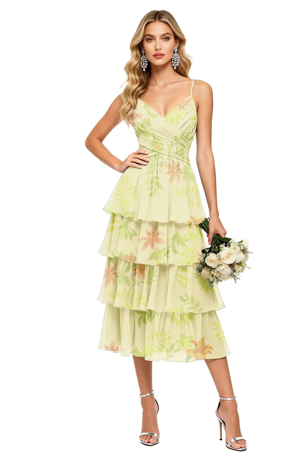 Romantic Cascade Floral Chiffon Dress