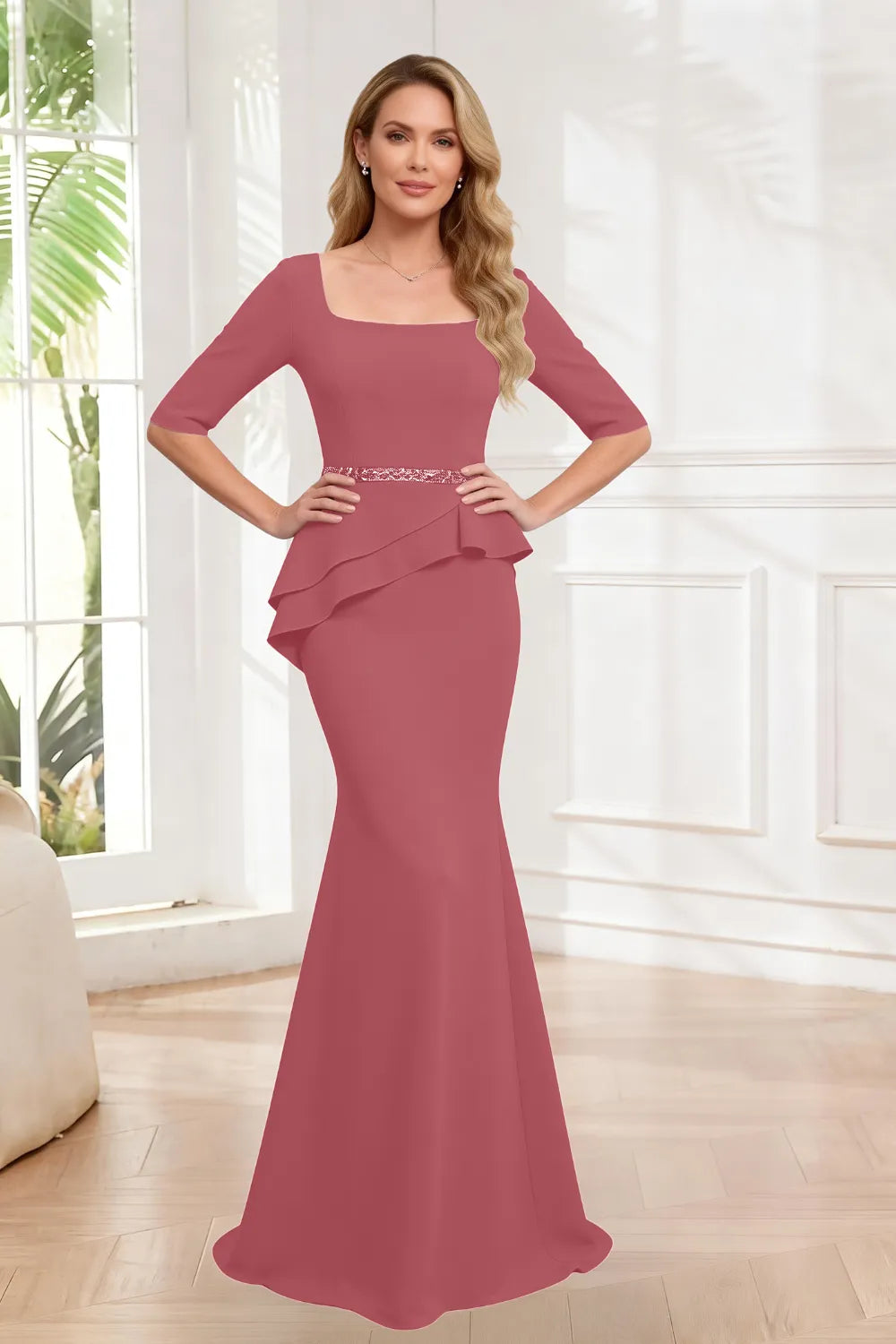 Chic Half Sleeve Mermaid Formal Dress