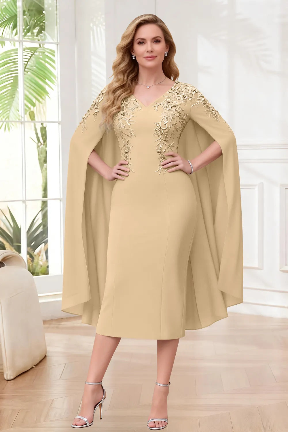 Sophisticated Cape Sleeve Occasion Dress