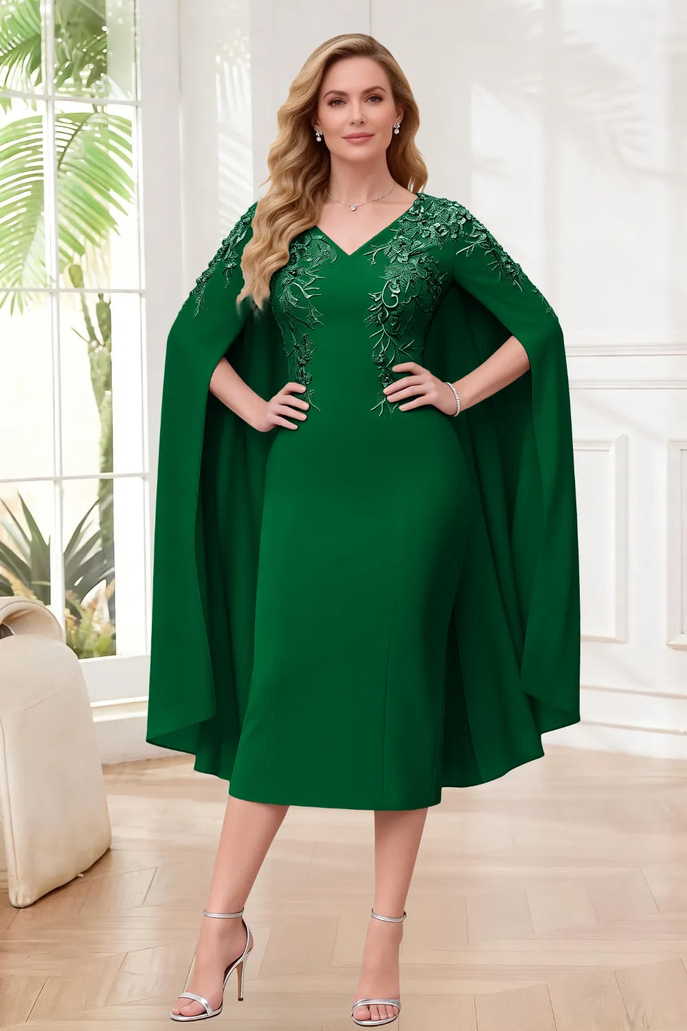 Sophisticated Cape Sleeve Occasion Dress