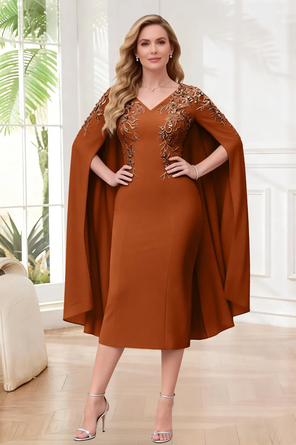 Sophisticated Cape Sleeve Occasion Dress