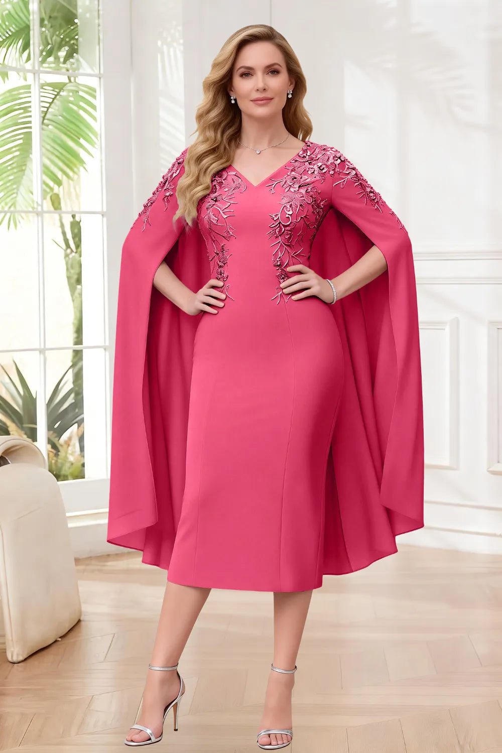 Sophisticated Cape Sleeve Occasion Dress