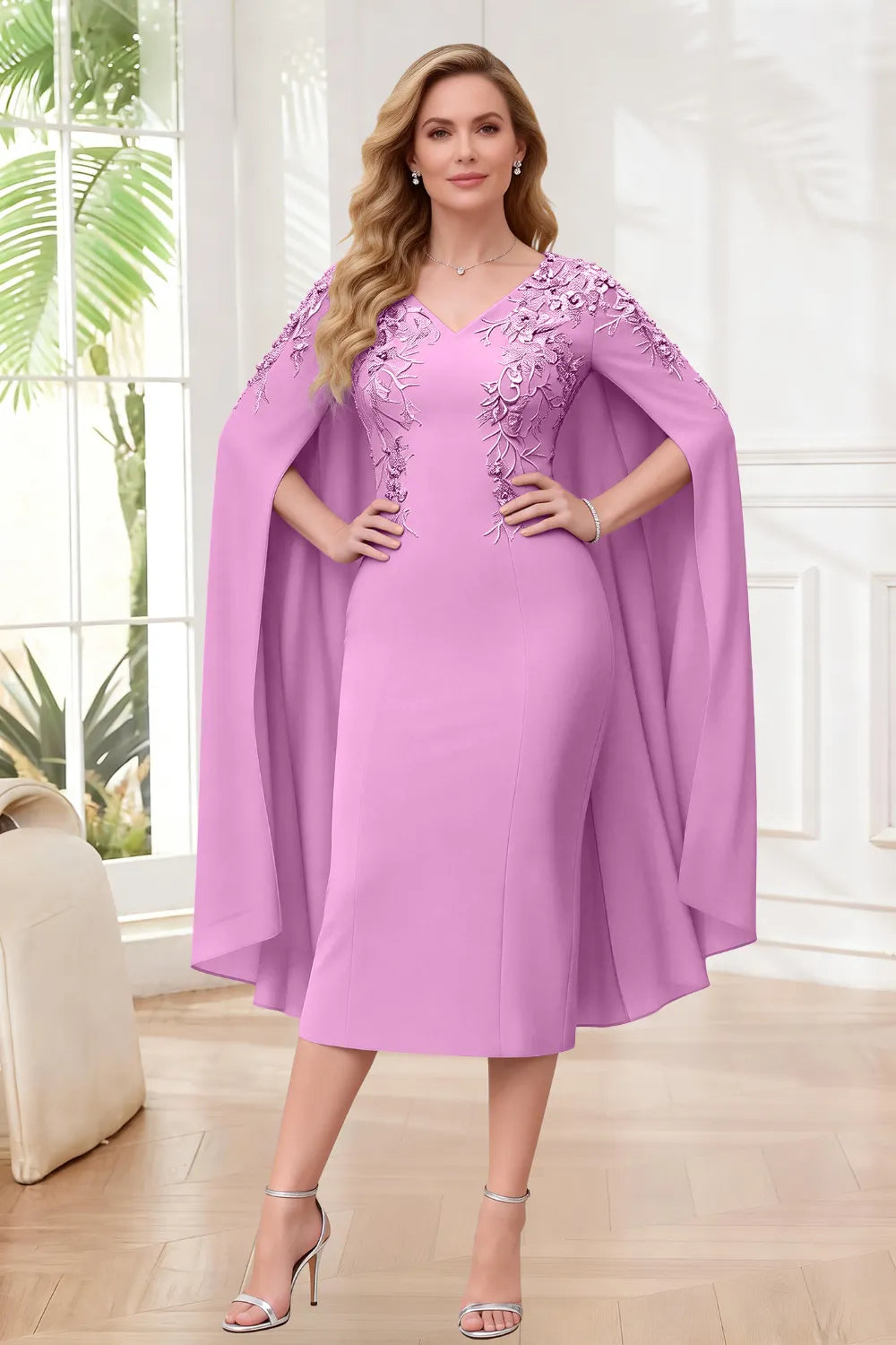Sophisticated Cape Sleeve Occasion Dress