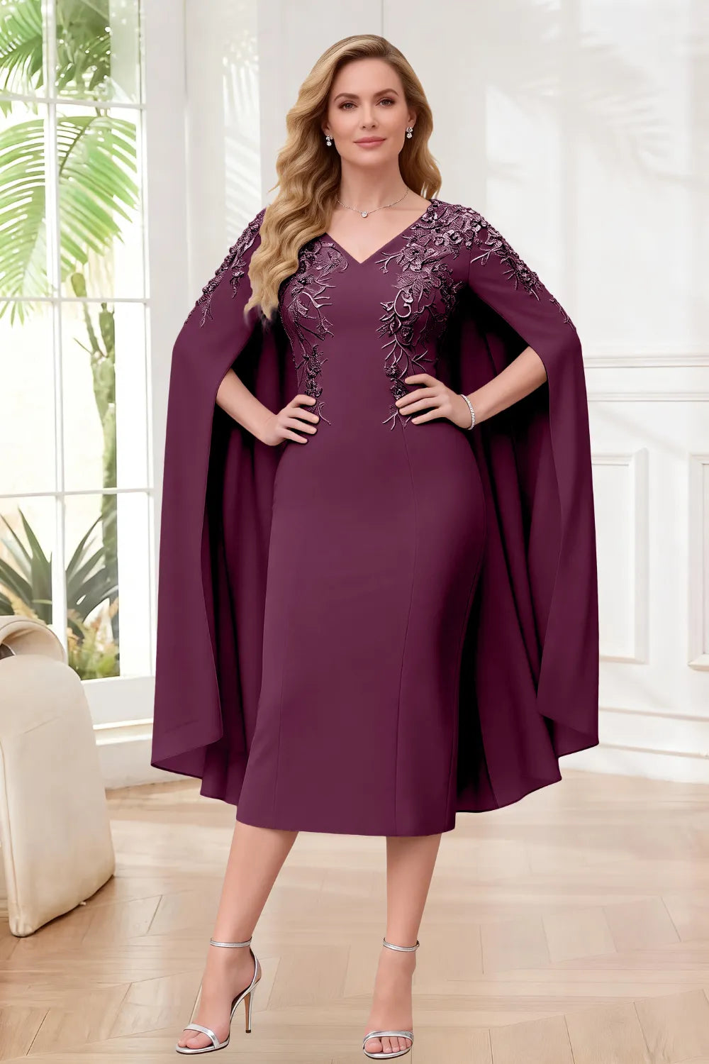 Sophisticated Cape Sleeve Occasion Dress