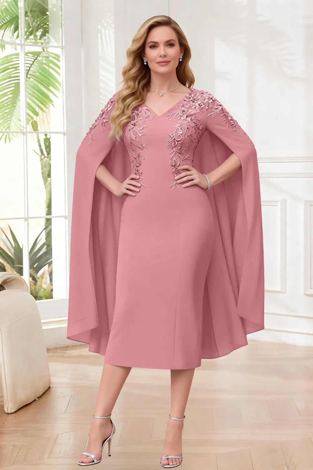 Sophisticated Cape Sleeve Occasion Dress
