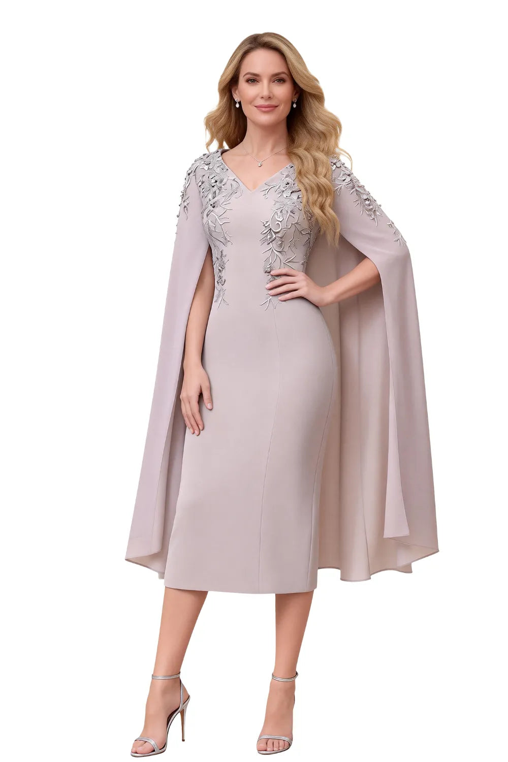 Sophisticated Cape Sleeve Occasion Dress