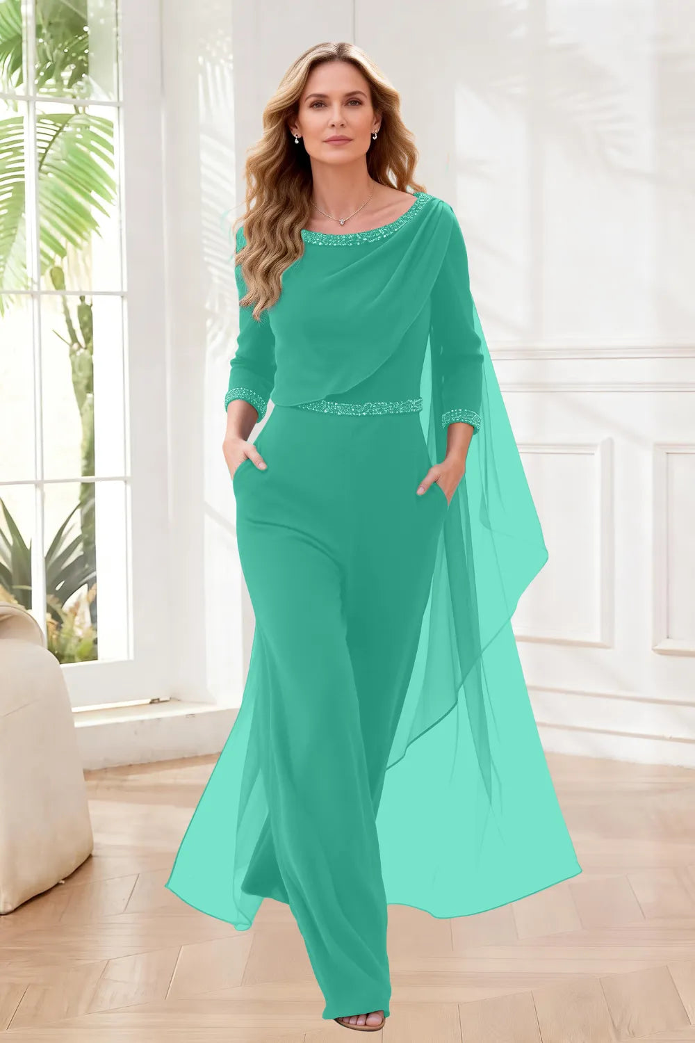 Chiffon Overlay Wide Leg Jumpsuit