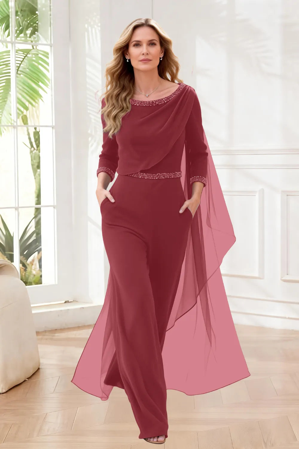 Chiffon Overlay Wide Leg Jumpsuit