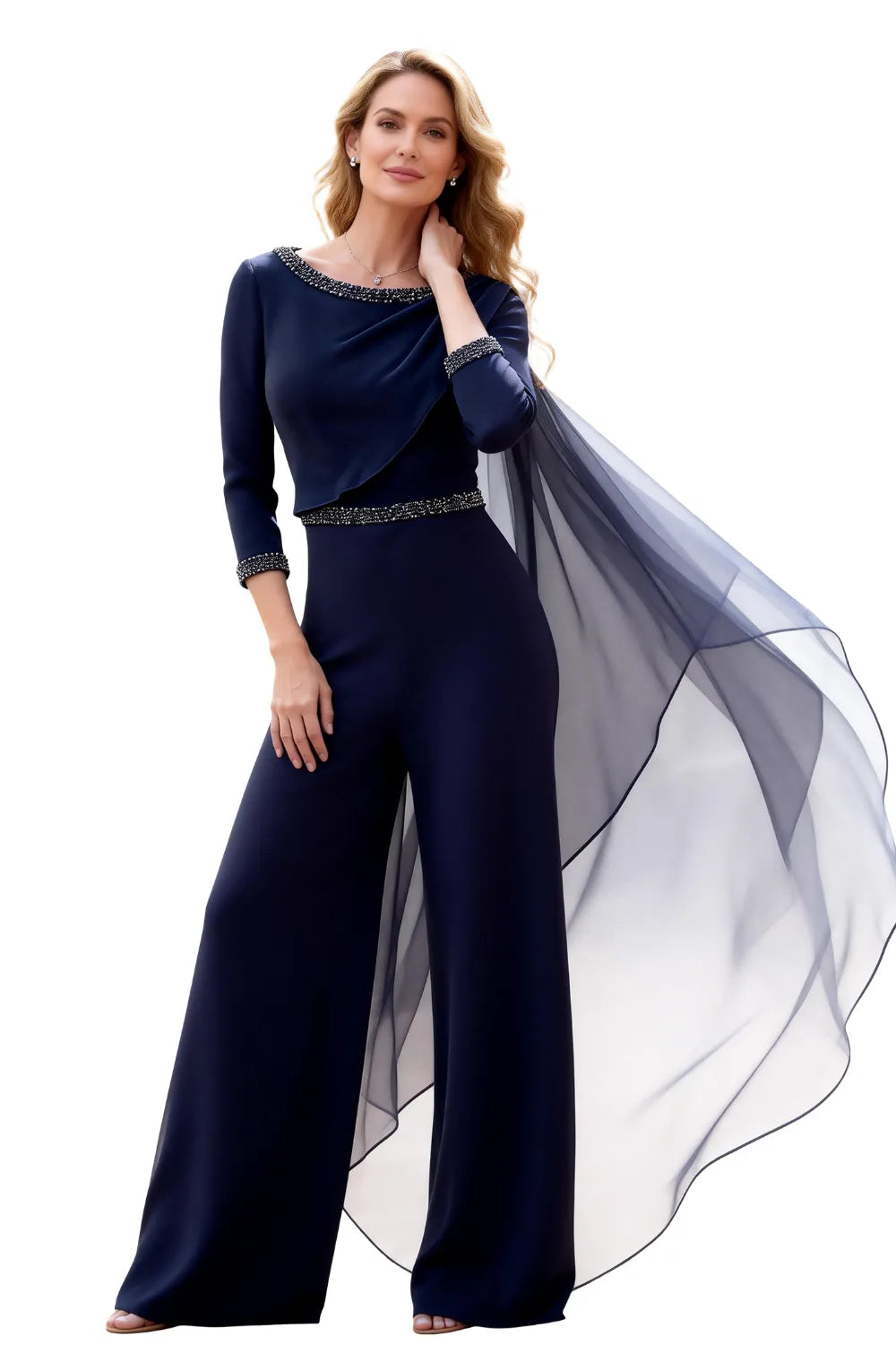 Chiffon Overlay Wide Leg Jumpsuit