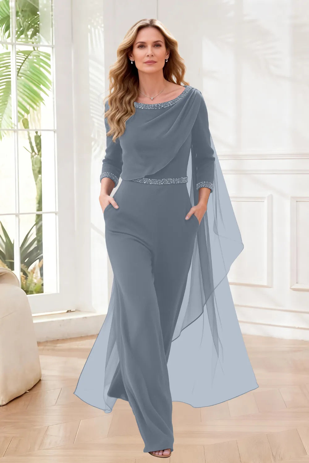 Chiffon Overlay Wide Leg Jumpsuit