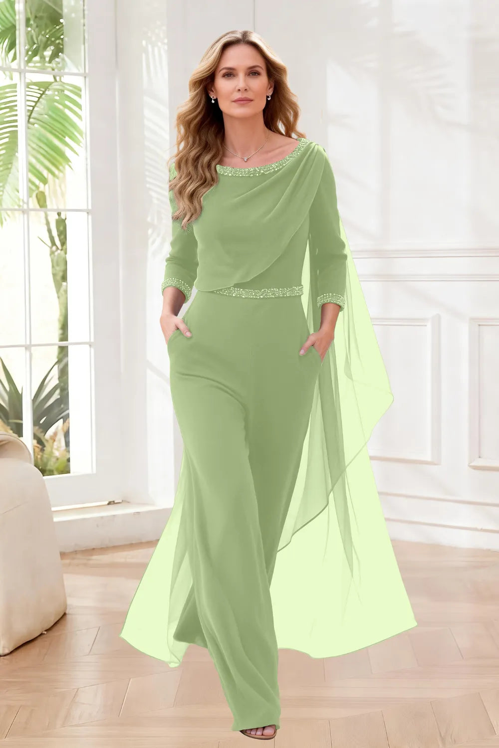 Chiffon Overlay Wide Leg Jumpsuit