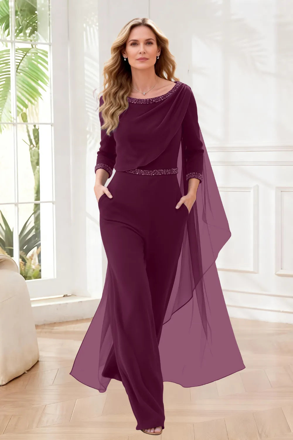 Chiffon Overlay Wide Leg Jumpsuit