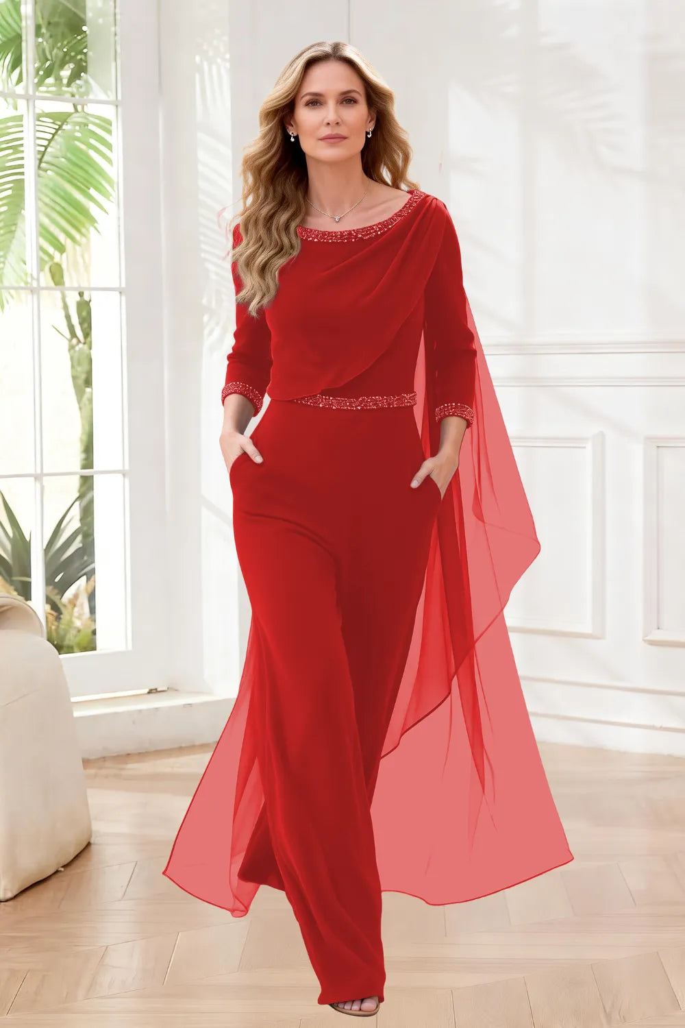 Chiffon Overlay Wide Leg Jumpsuit