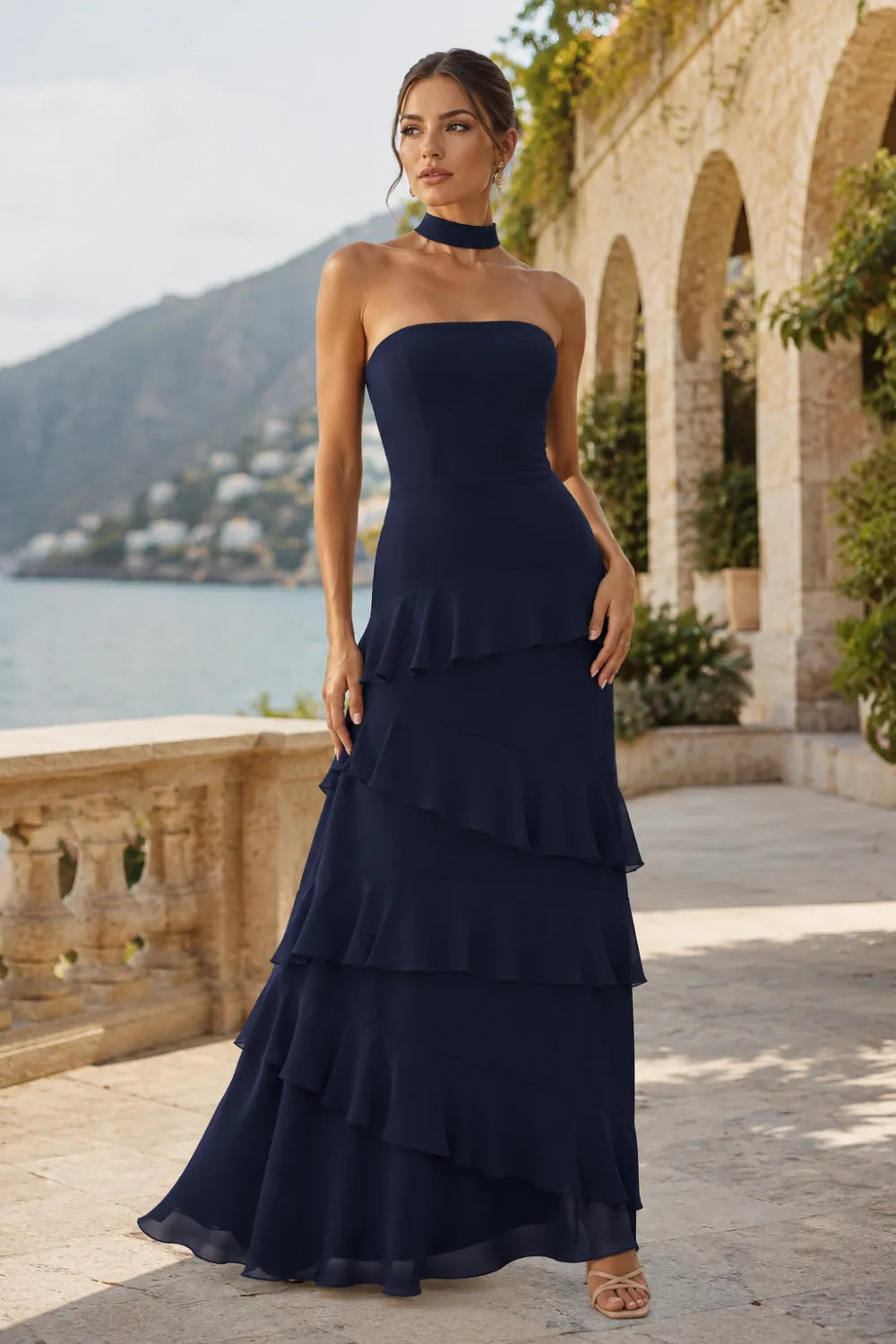 Halter Formal Dress with Ruffle Tiered Skirt