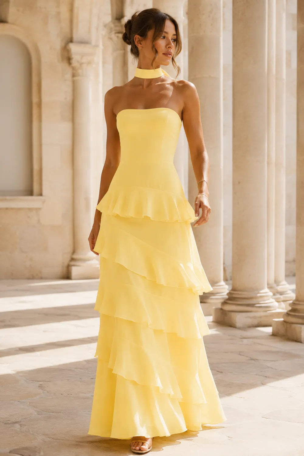Halter Formal Dress with Ruffle Tiered Skirt