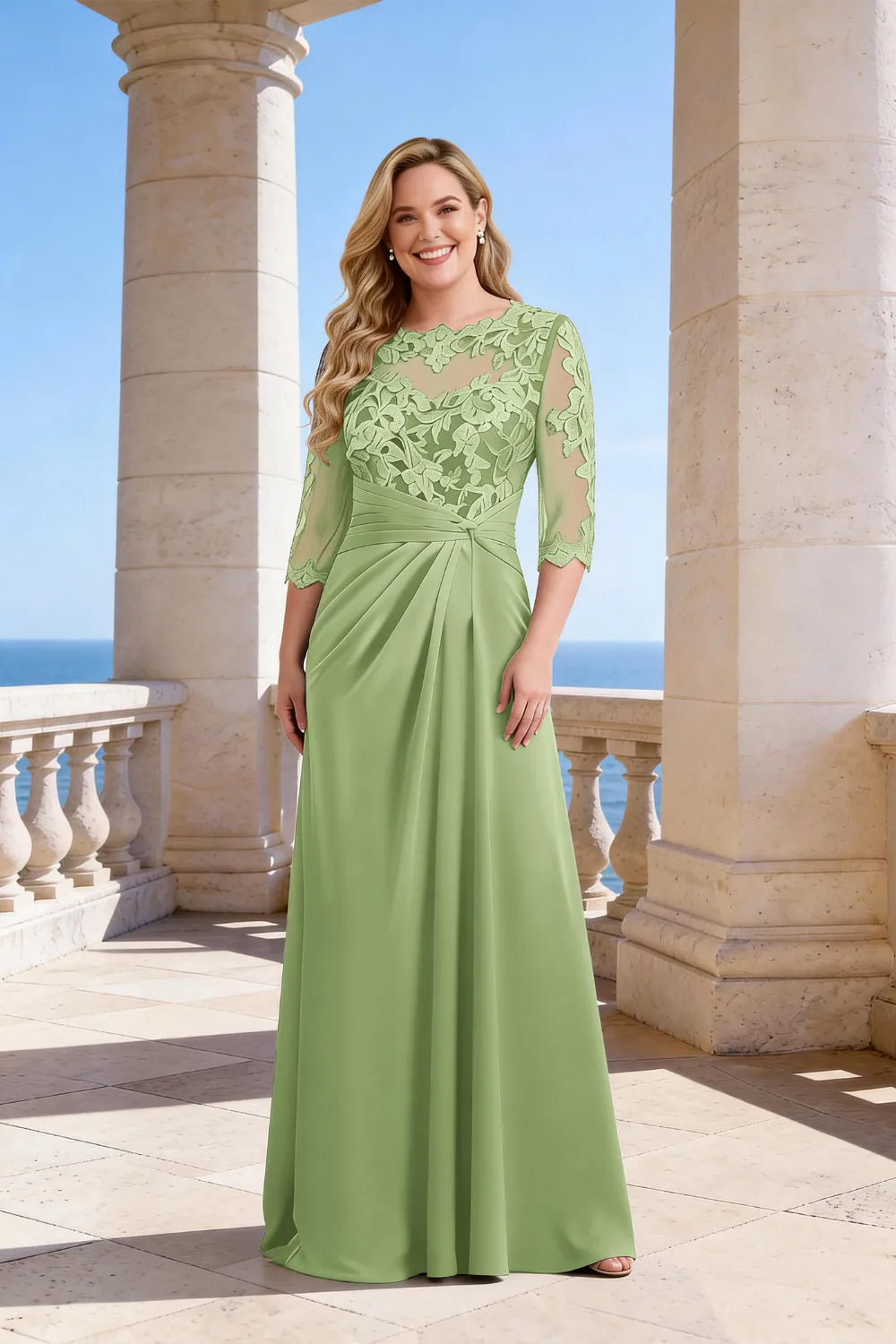 Plus Size Lace Sleeve Formal Maxi Dress