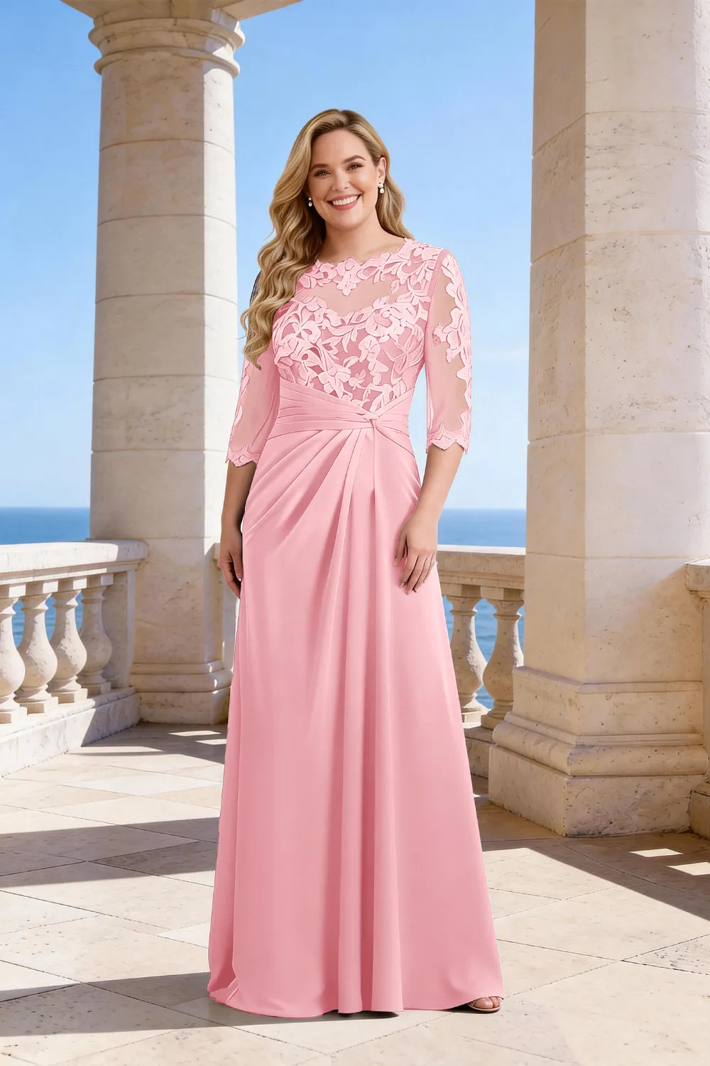 Plus Size Lace Sleeve Formal Maxi Dress