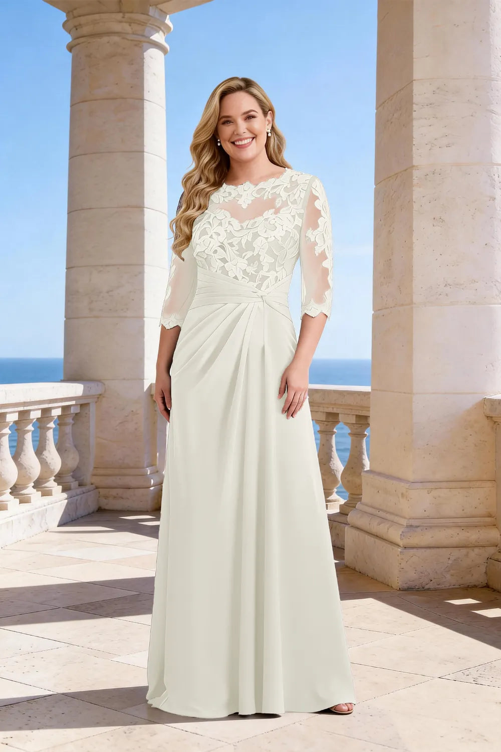 Plus Size Lace Sleeve Formal Maxi Dress