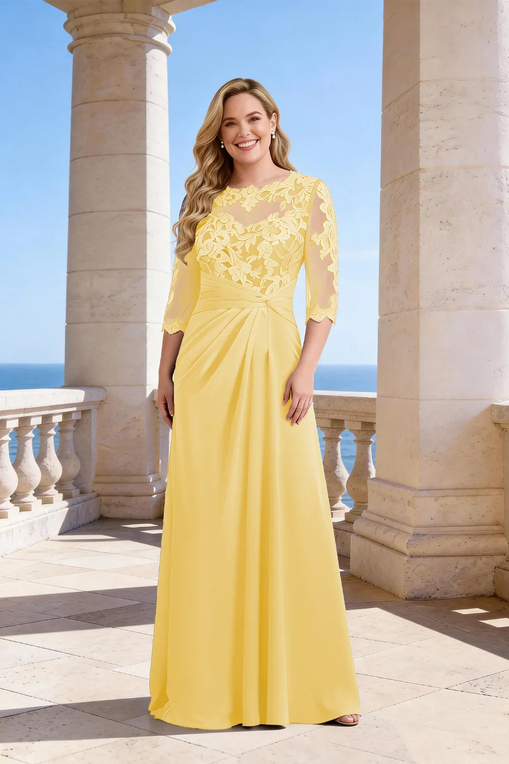 Plus Size Lace Sleeve Formal Maxi Dress