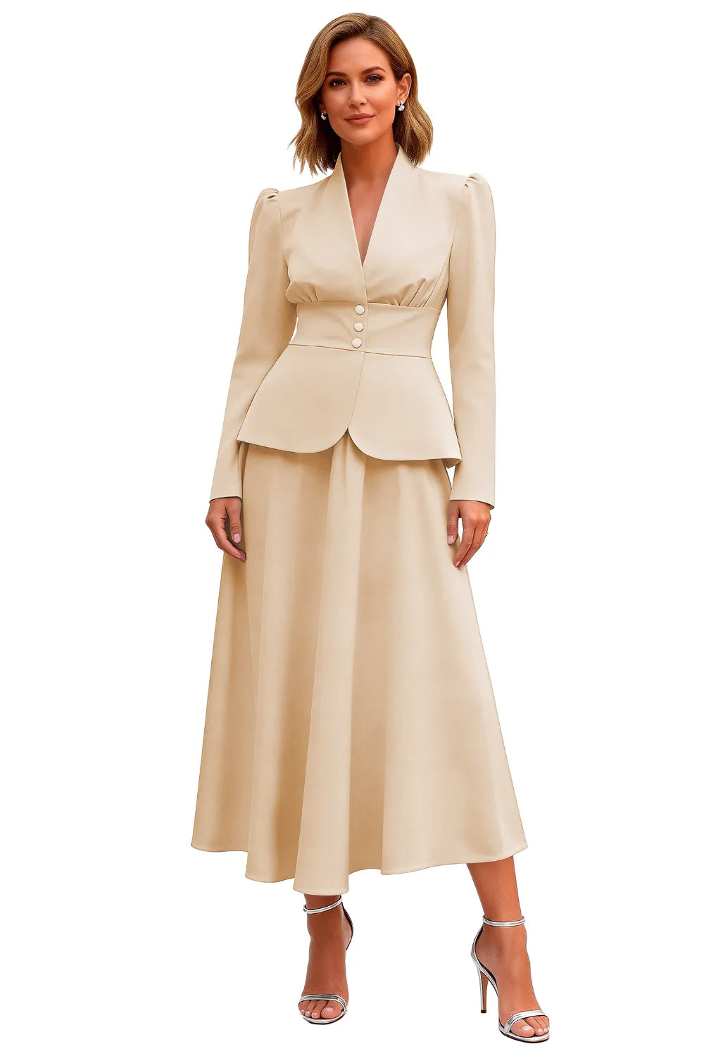 Elegant Long Sleeve Satin Wedding Guest Dress