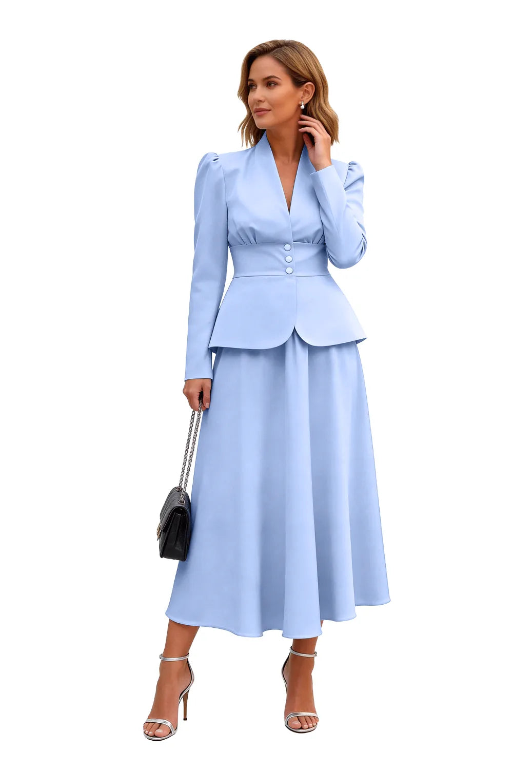 Elegant Long Sleeve Satin Wedding Guest Dress