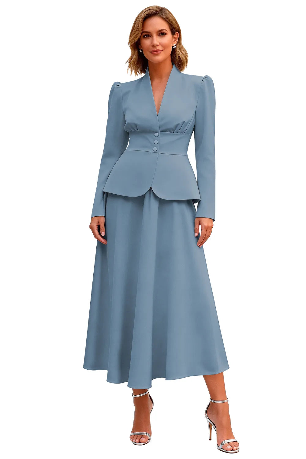 Elegant Long Sleeve Satin Wedding Guest Dress