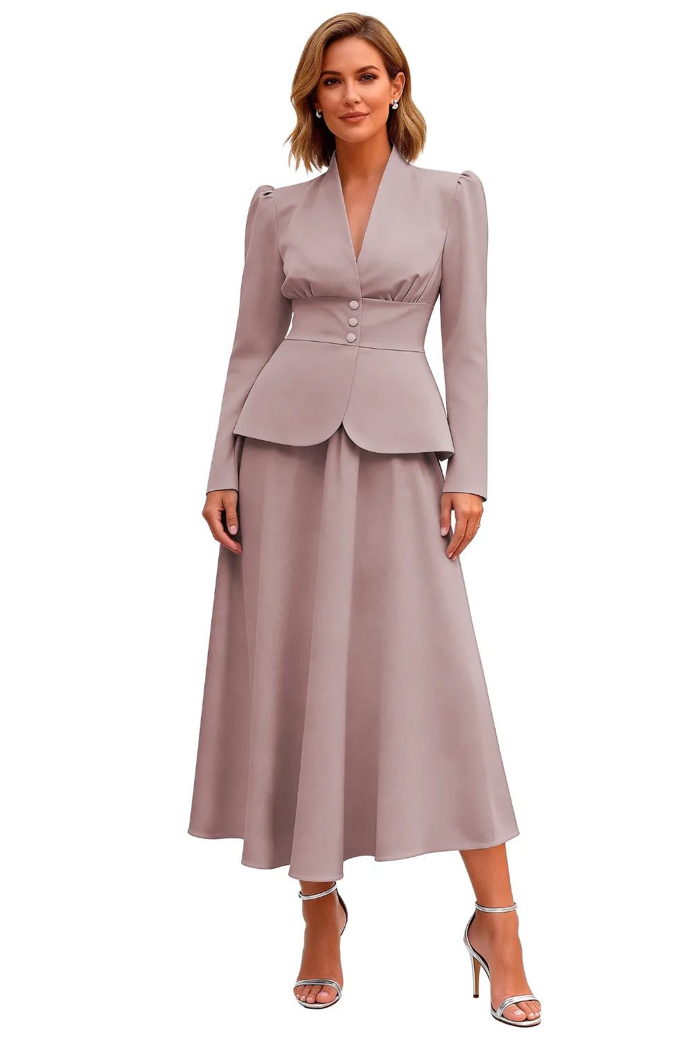Elegant Long Sleeve Satin Wedding Guest Dress