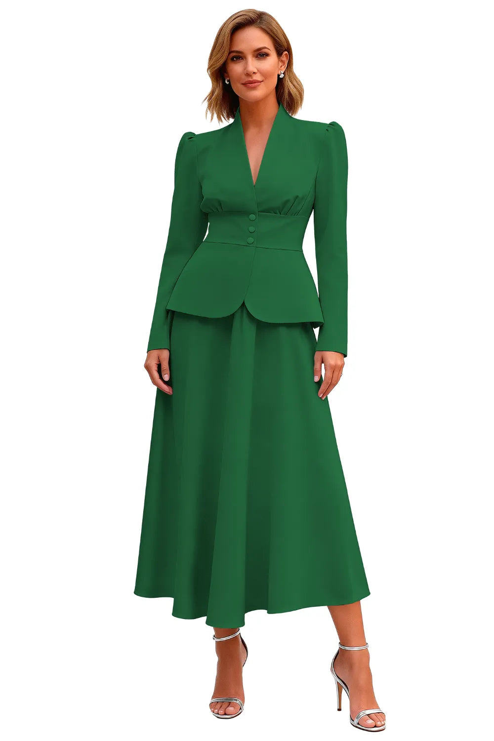 Elegant Long Sleeve Satin Wedding Guest Dress