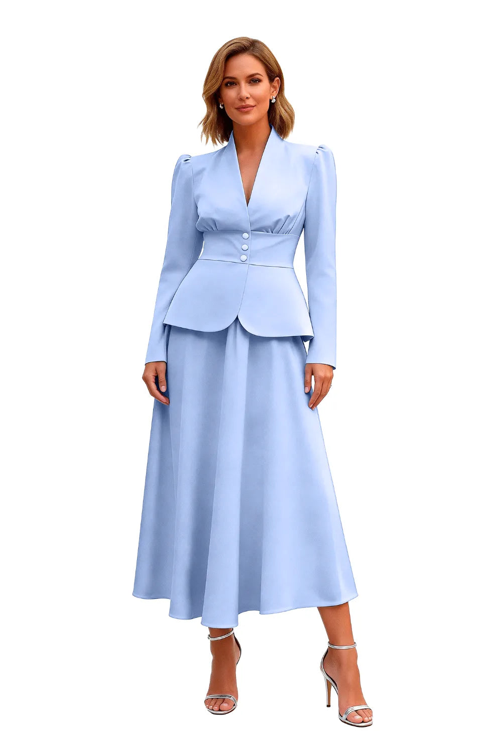 Elegant Long Sleeve Satin Wedding Guest Dress