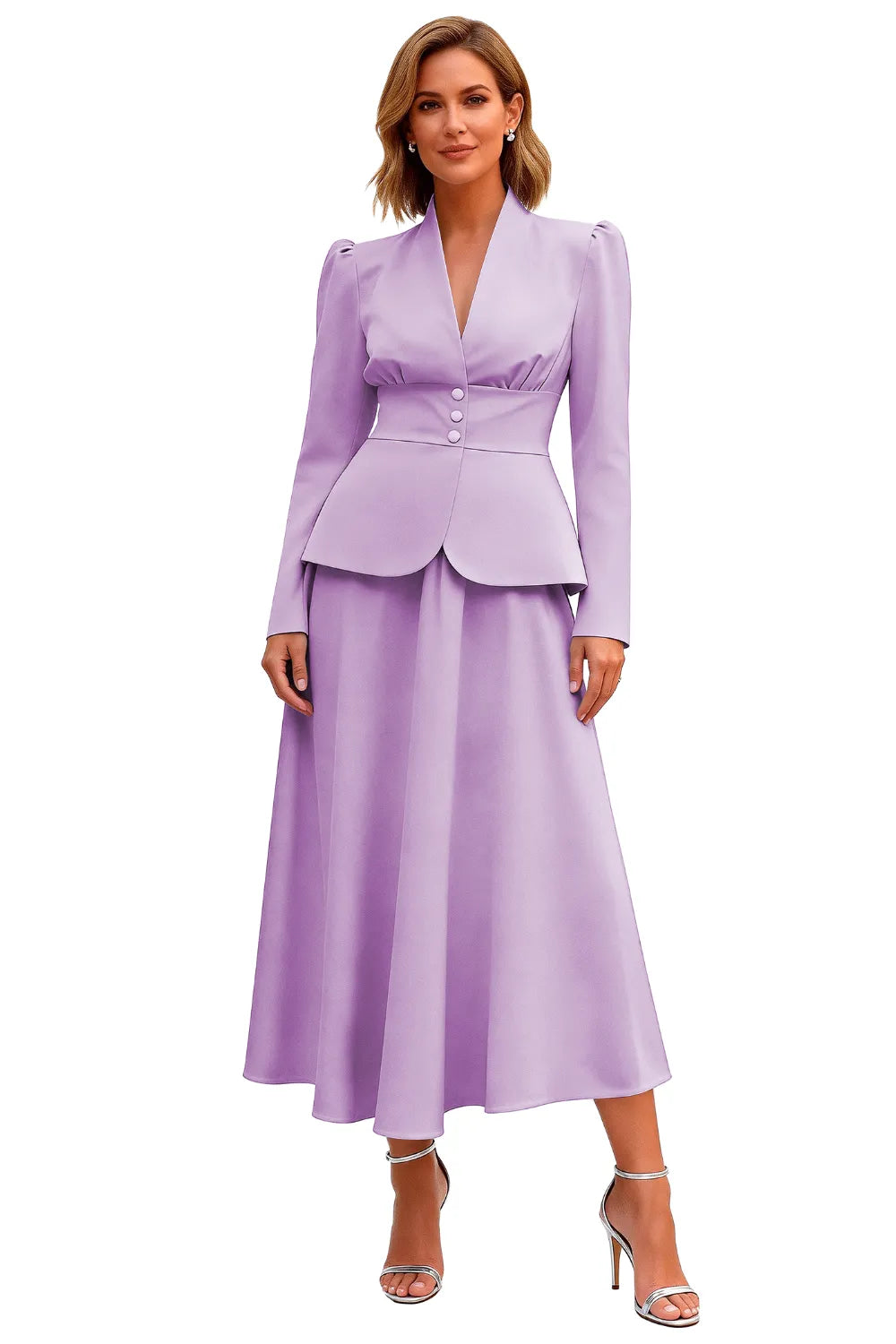 Elegant Long Sleeve Satin Wedding Guest Dress