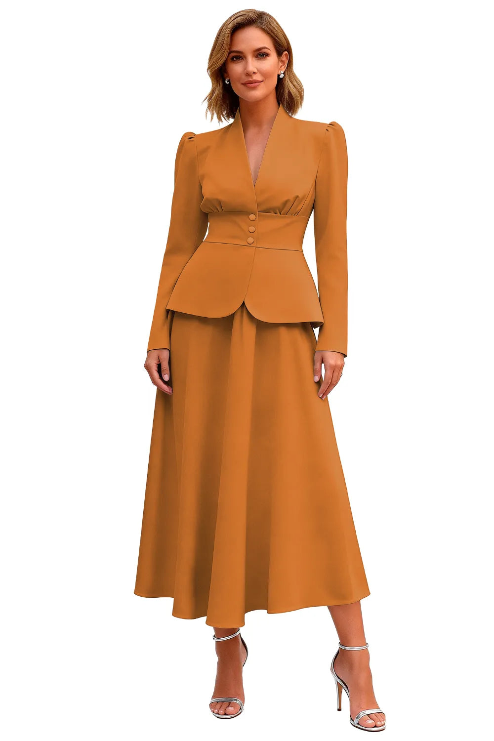 Elegant Long Sleeve Satin Wedding Guest Dress