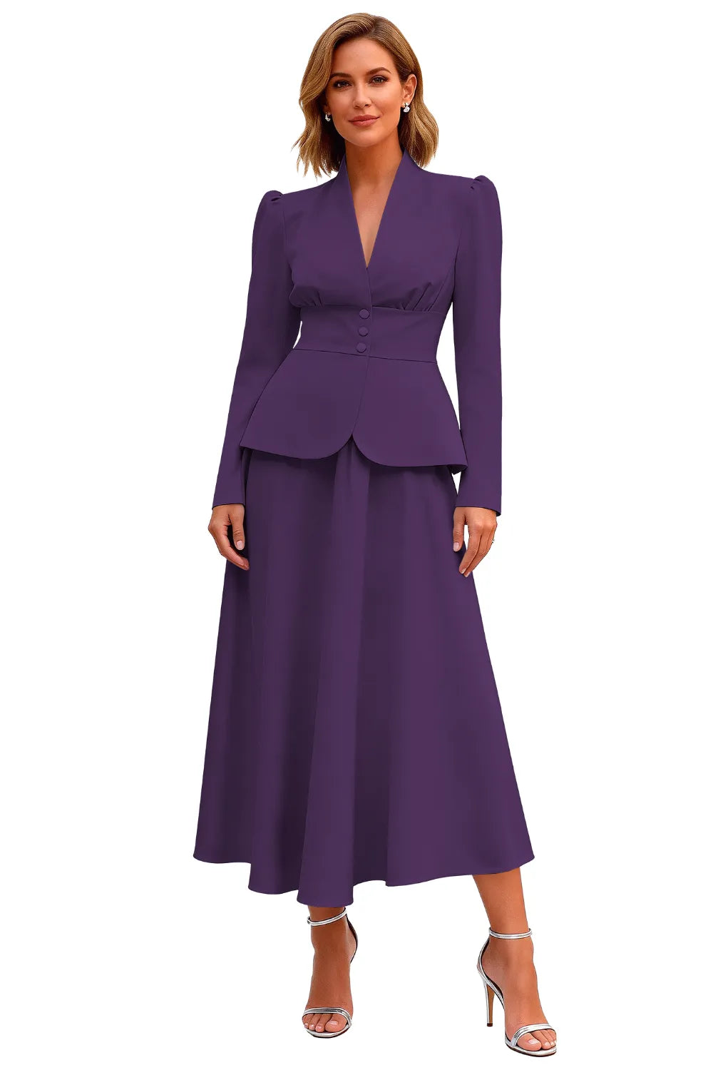 Elegant Long Sleeve Satin Wedding Guest Dress