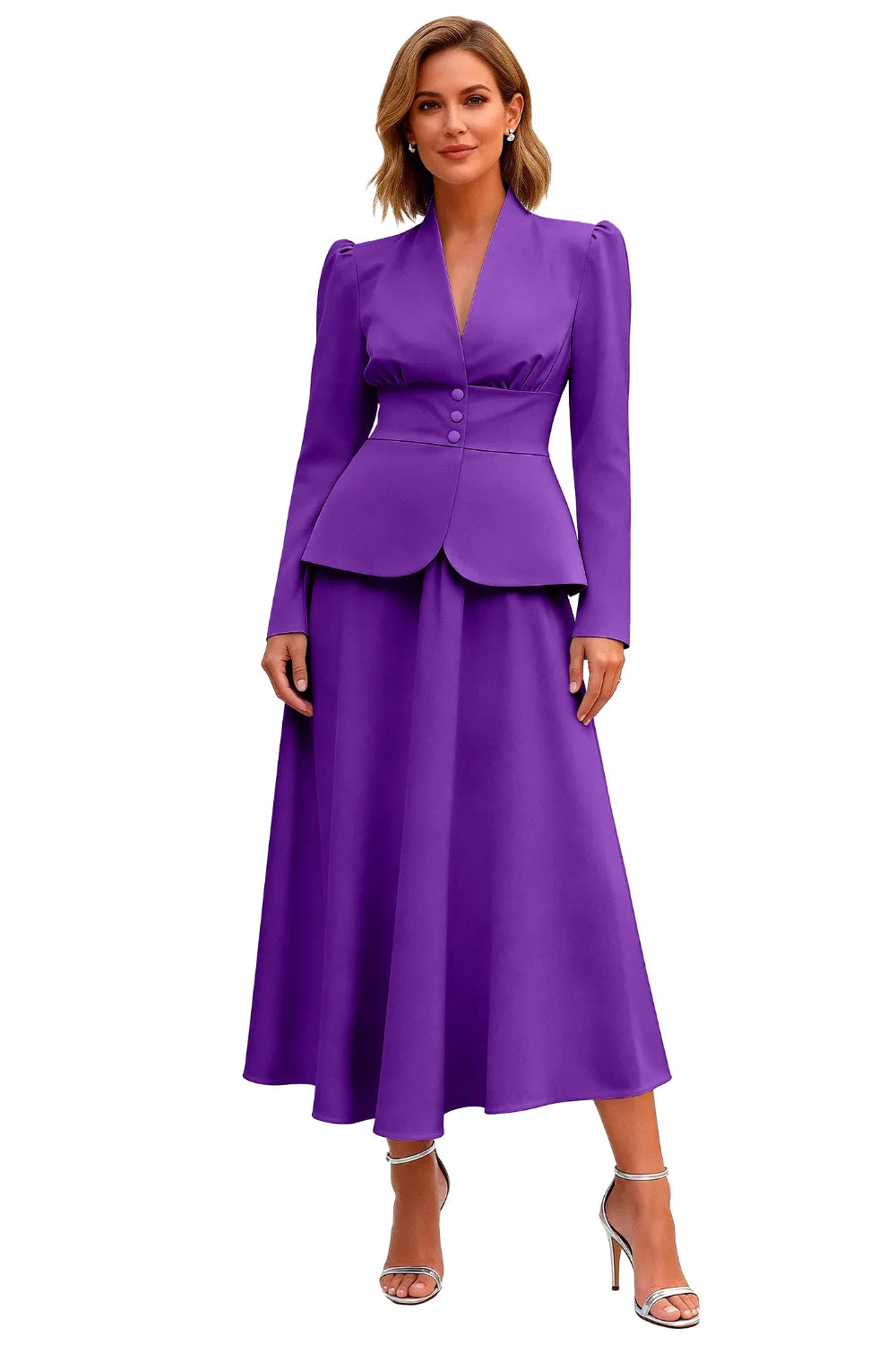 Elegant Long Sleeve Satin Wedding Guest Dress