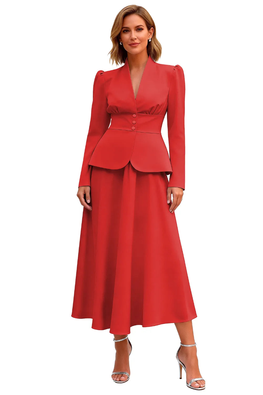 Elegant Long Sleeve Satin Wedding Guest Dress