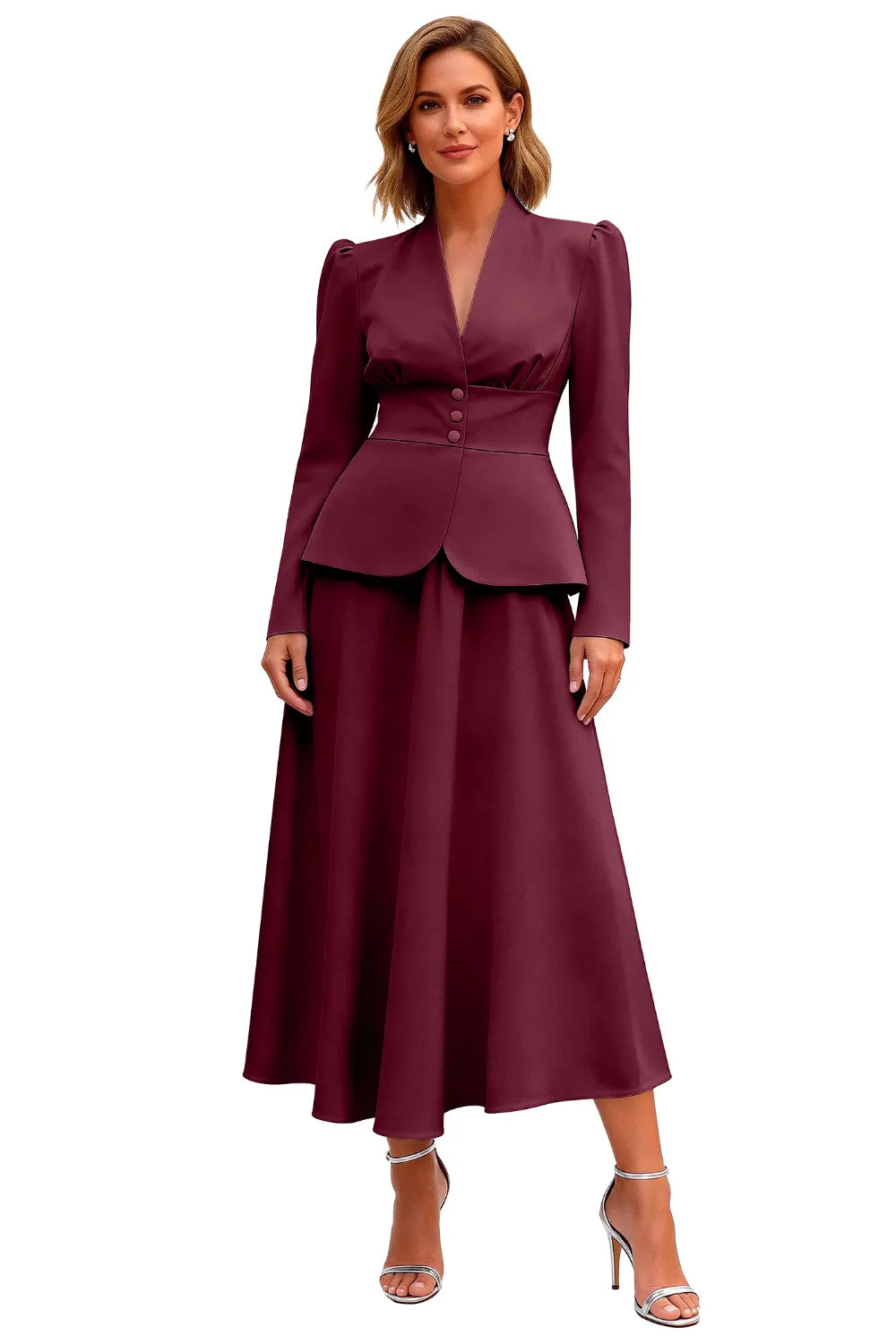 Elegant Long Sleeve Satin Wedding Guest Dress