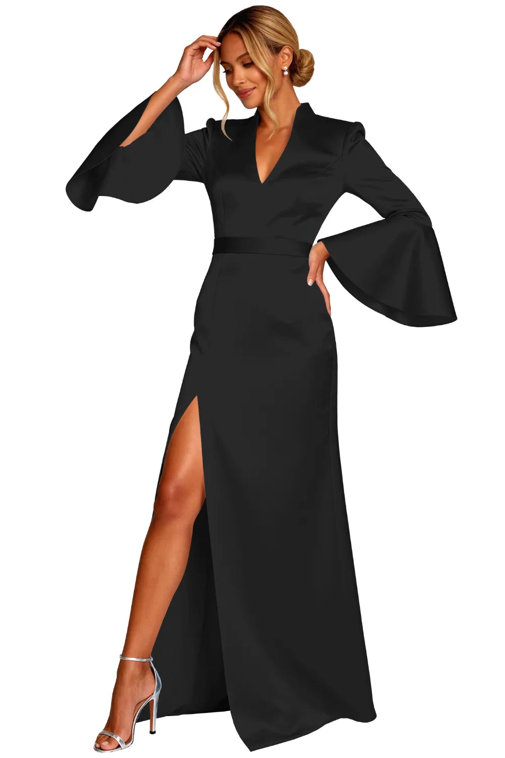 Sophisticated V-Neck Satin Formal Evening Dress for Special Events