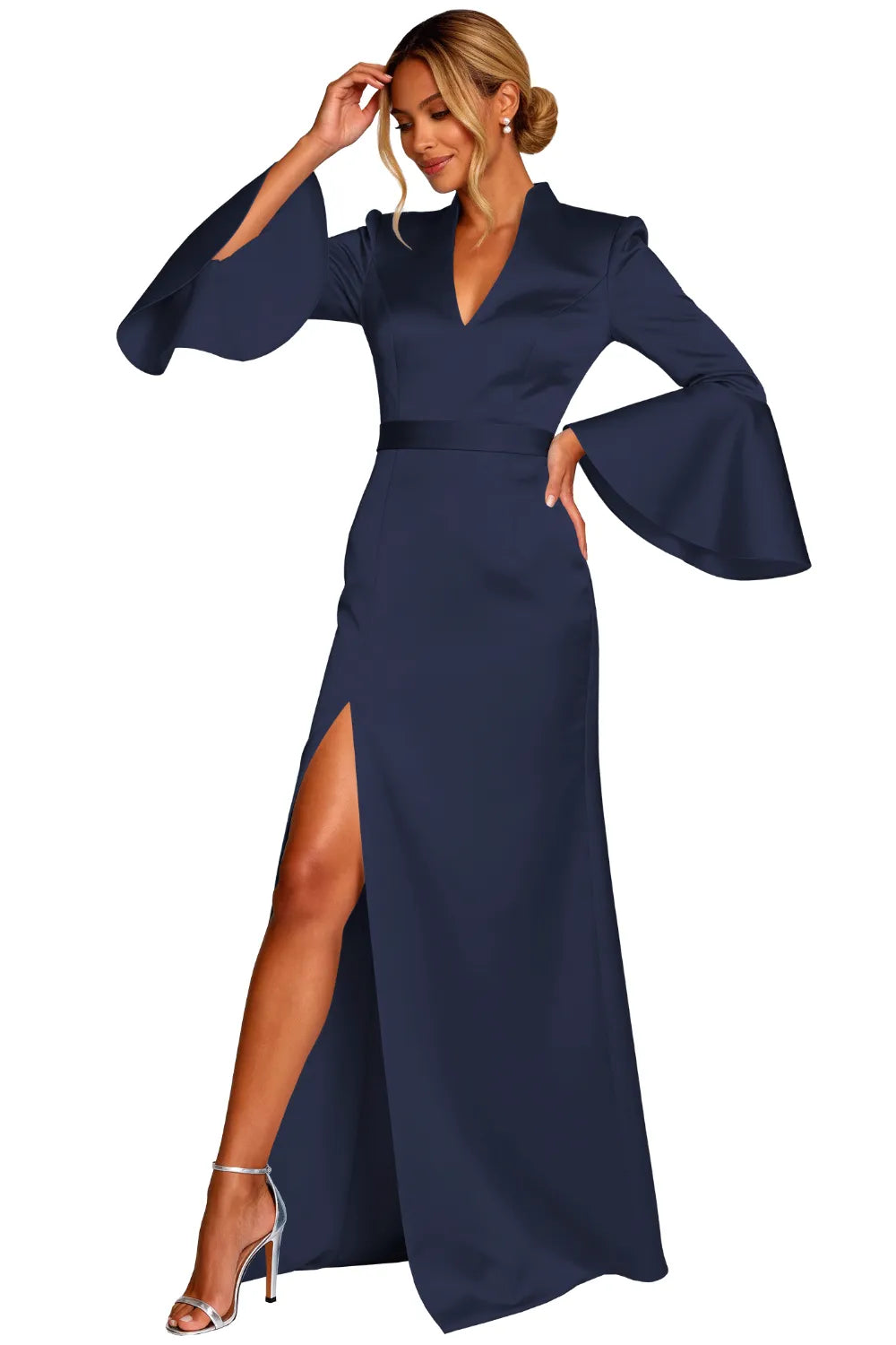 Sophisticated V-Neck Satin Formal Evening Dress for Special Events