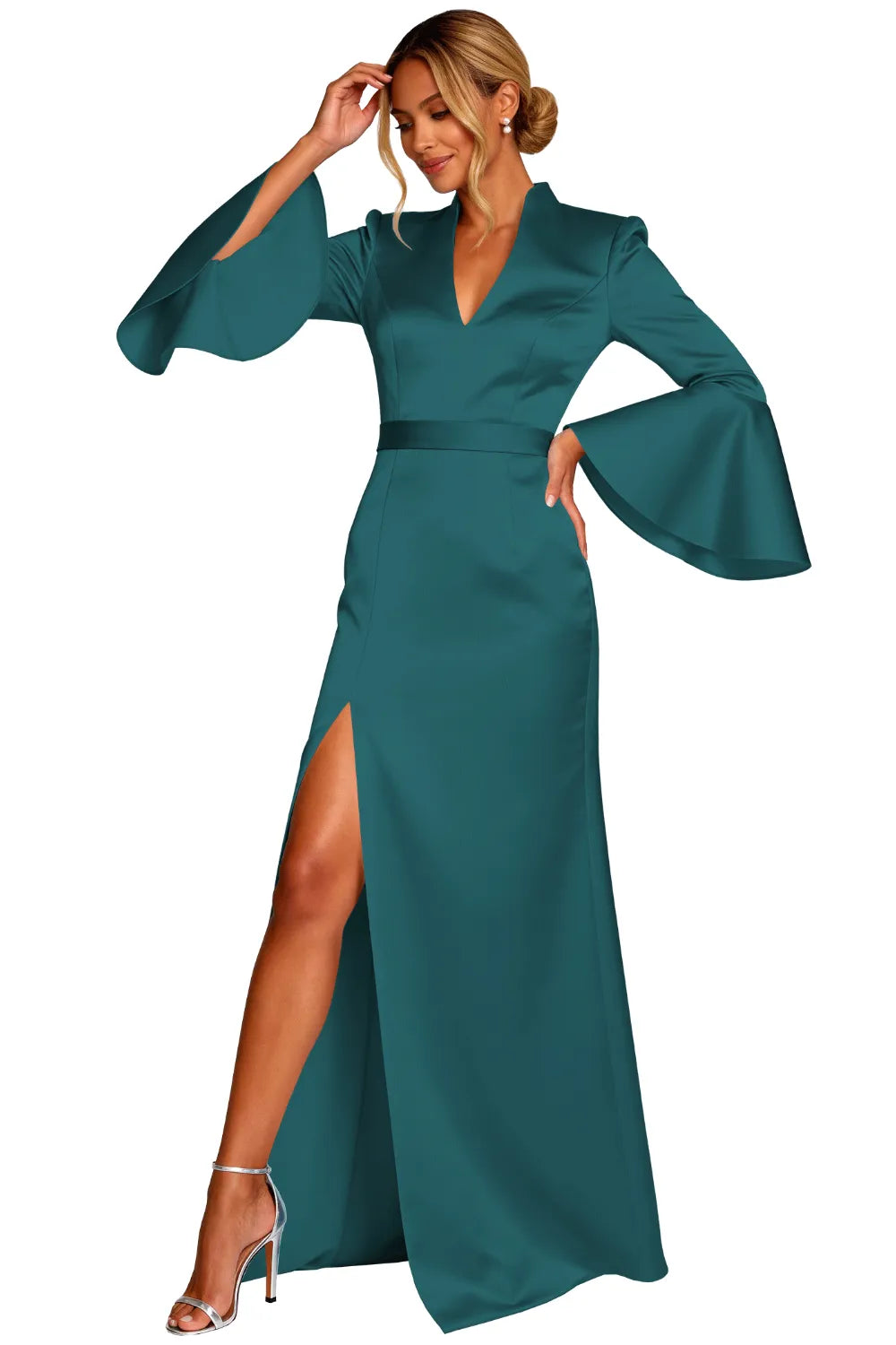 Sophisticated V-Neck Satin Formal Evening Dress for Special Events