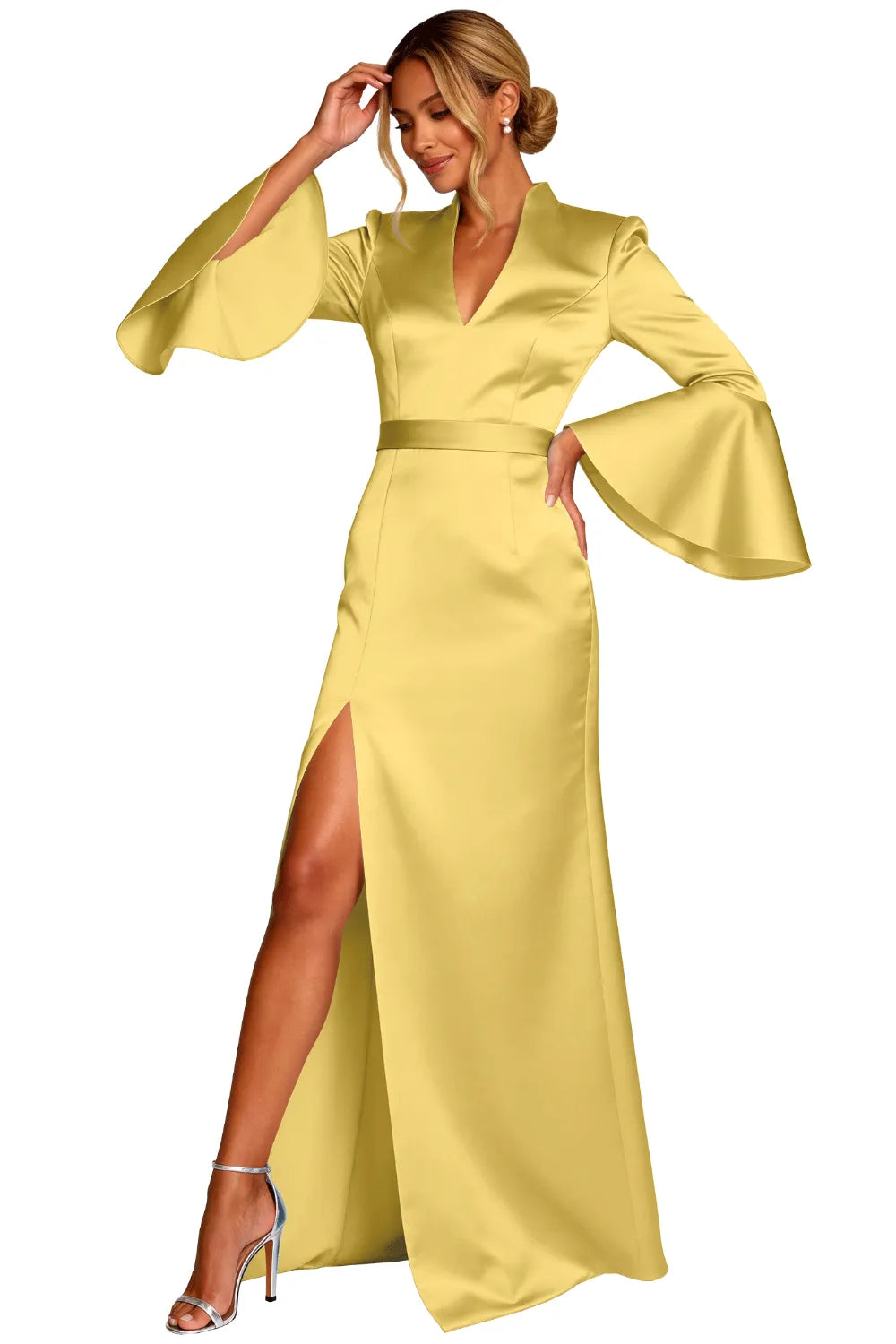 Sophisticated V-Neck Satin Formal Evening Dress for Special Events