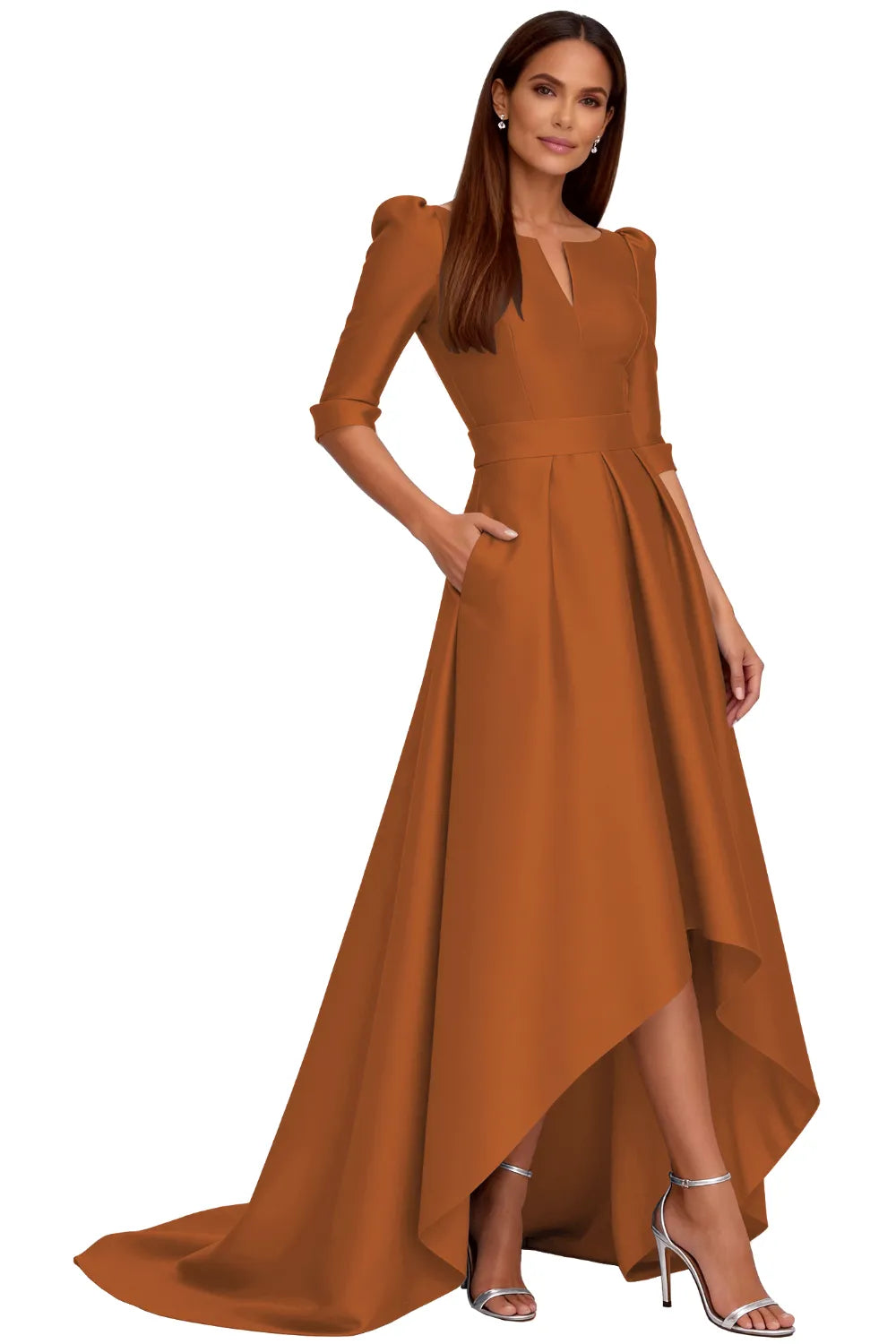 Classy Satin Formal High-Low Evening Gown