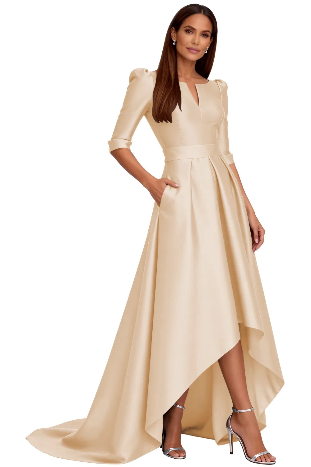 Classy Satin Formal High-Low Evening Gown
