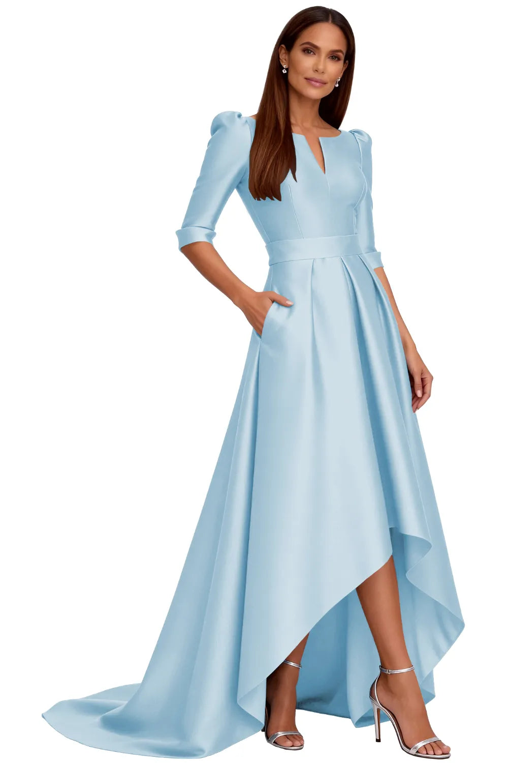 Classy Satin Formal High-Low Evening Gown