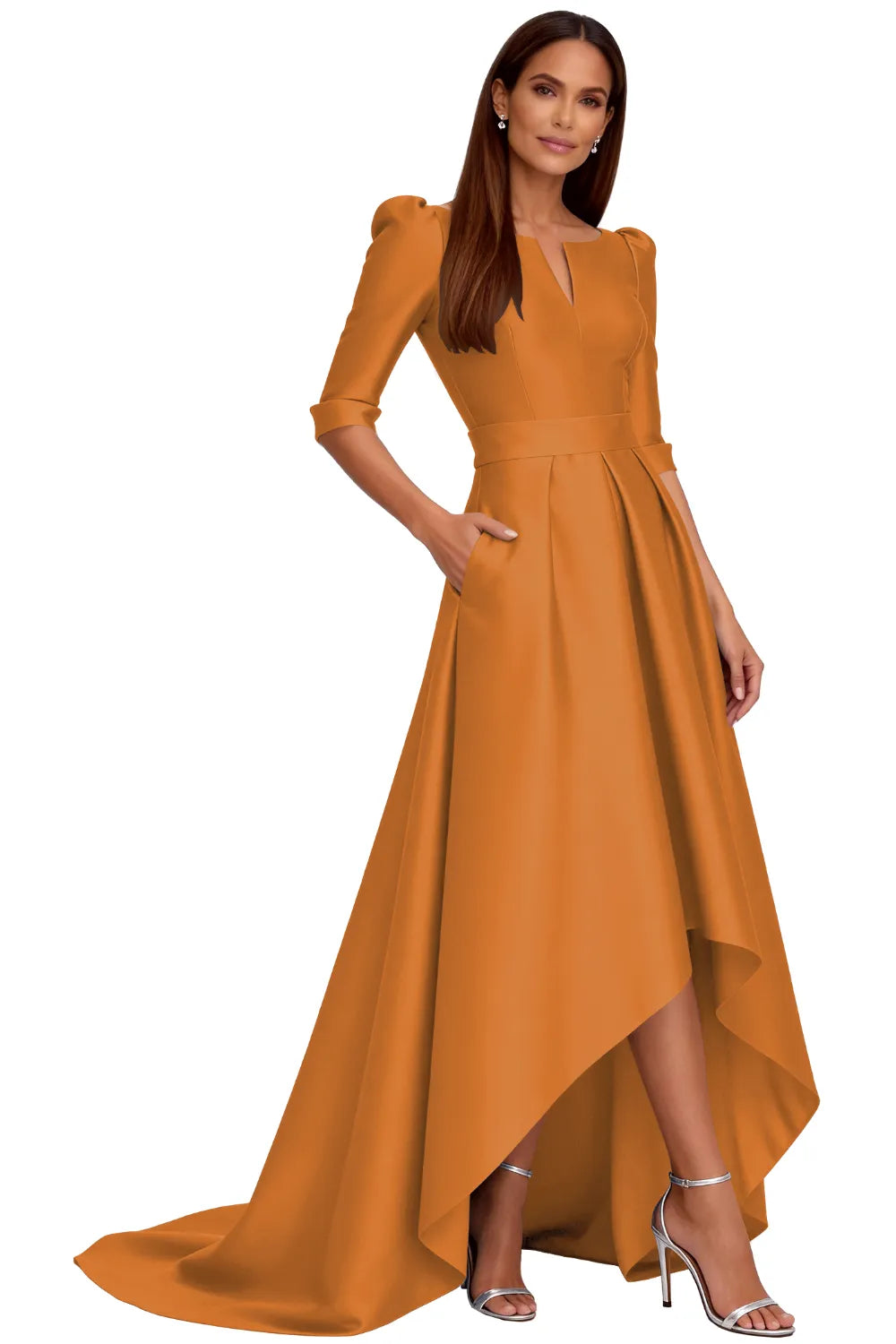 Classy Satin Formal High-Low Evening Gown